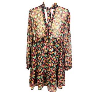 ZARA Long Sleeve Floral Print Boho Mini Dress